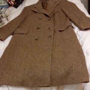 Men VTG Polo by Ralph LaurenHerringbone Wool Brown Long  Coat